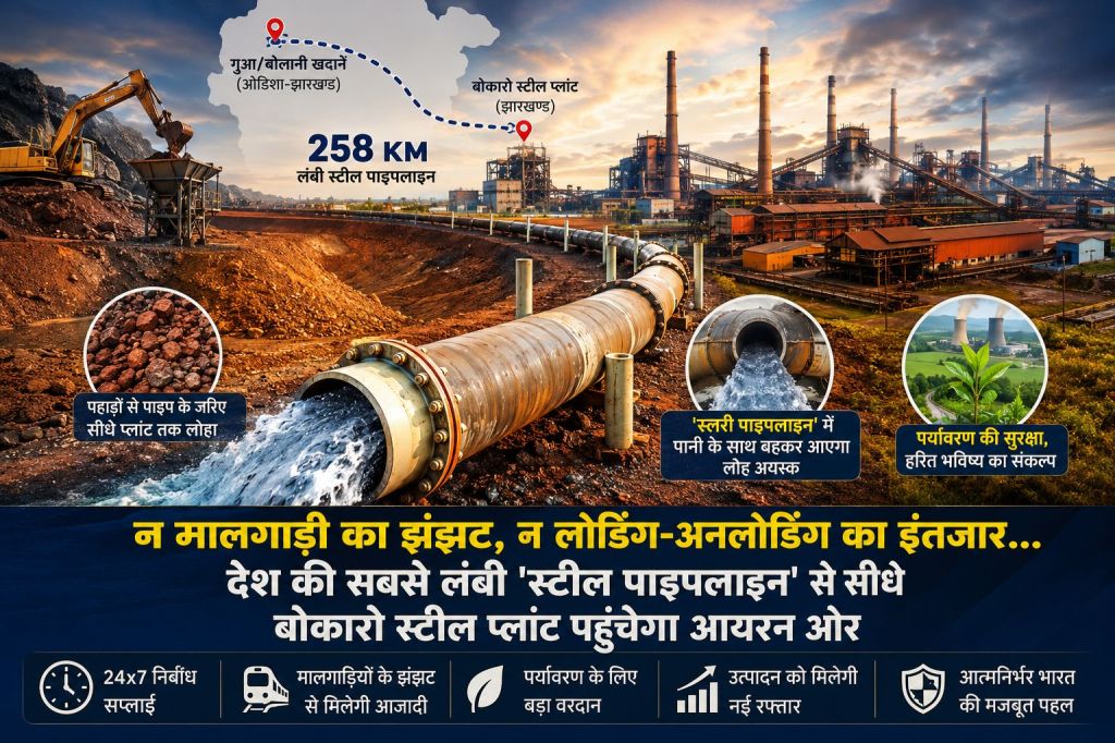 न मालगाड़ी का झंझट, न Loading-Unloading का इंतजार… देश की सबसे लंबी पाइपलाइन से सीधे बोकारो स्टील प्लांट पहुंचेगा Iron&nbsp;Ore